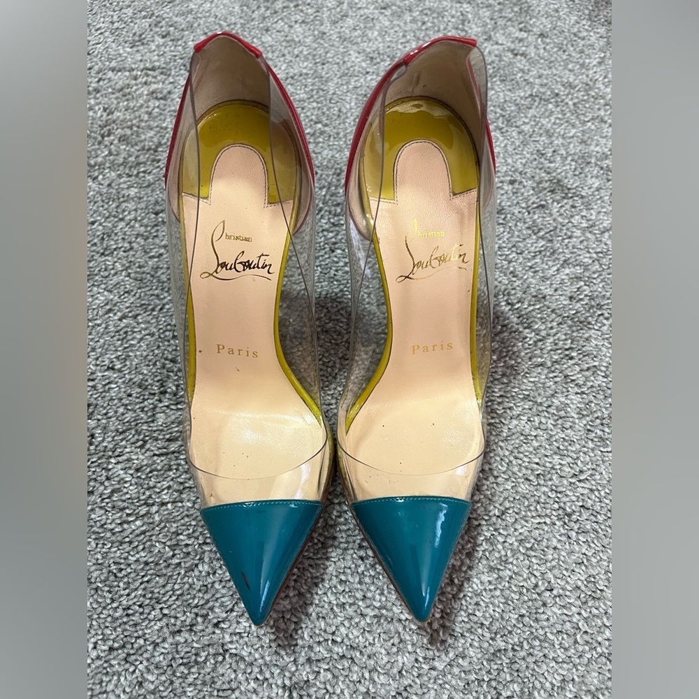 Christian Louboutin Teal and Clear Heels
